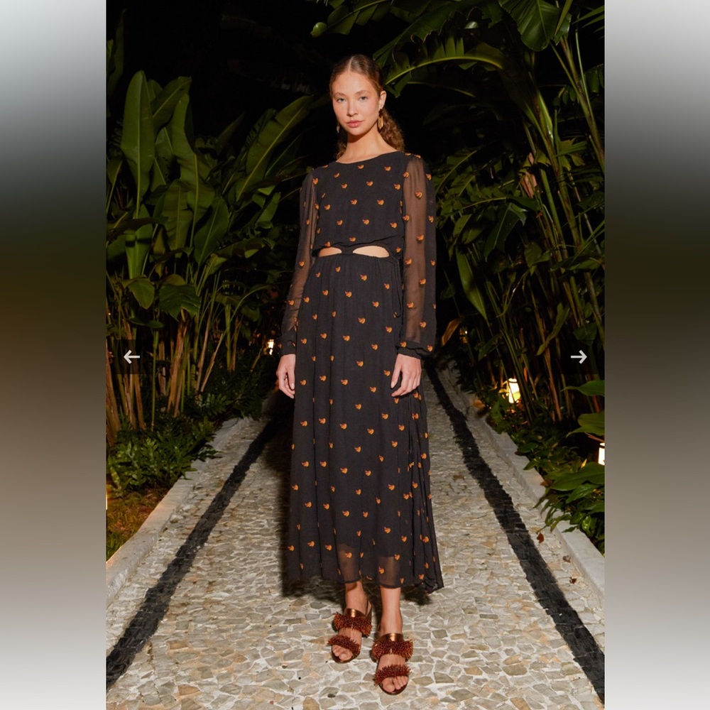 FARM Rio Lurex Bananas Embroidered Midi Dress